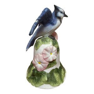 Blue Jay Porcelain Bell Pink Morning Glory Flower Avon Collectibles 2001 Vintage